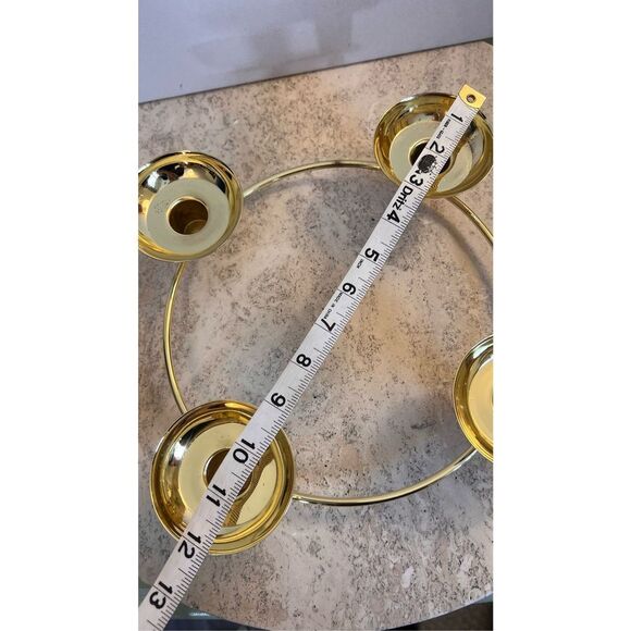 PARTYLITE 9” BRASS/GOLD 4 PLACE CANDLE RING HOLDER DECOR - Picture 6 of 8